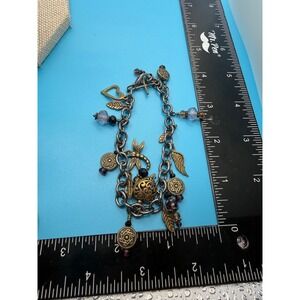 Vintage Mixed Metal Charm Bracelet Dragonfly Heart Cross Boho Beads Silver Gold